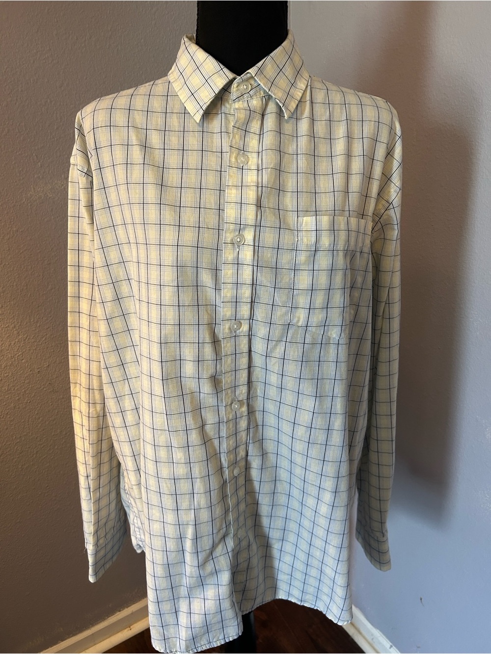 Croft & Barrow Men Classic White Blue Windowpane Button-Down Shirt Size Large